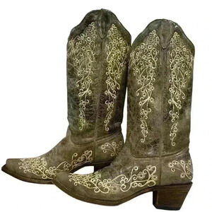 Corral Womens Brown Crater Bone Embroidery Cowgirl Western Leather Boots 9.5 M